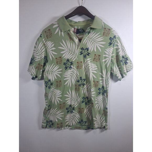 VTG Chaps Ralph Lauren Hawaiian Polo Shirt Mens Med Cotton Floral Green - Picture 1 of 5